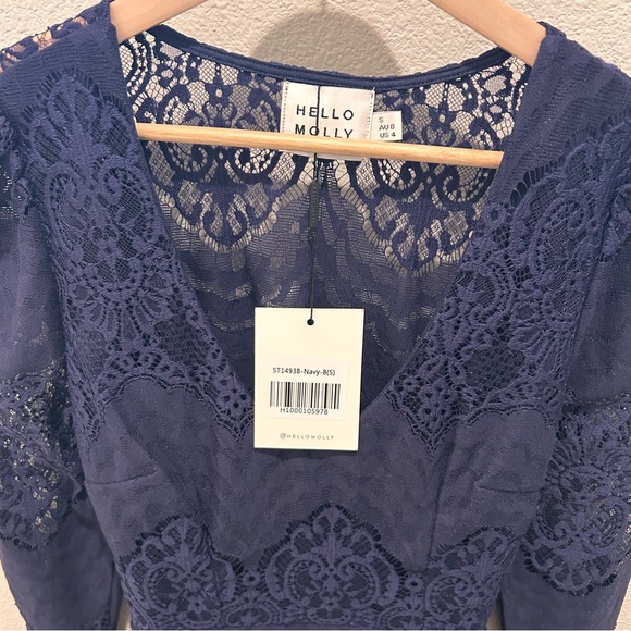 Hello Molly Navy Lace Long Sleeve Mini Dress Size 4 Small - Picture 11 of 14